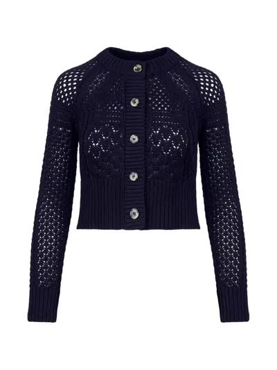 Smythe Crochet-knit Cardigan In Blue