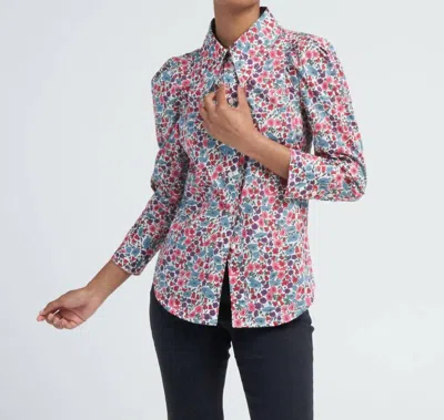 Smythe Crop Sleeve Box Pleat Shirt In Multi Floral In Pink