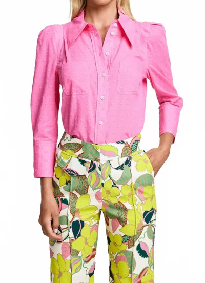 Smythe Crop Sleeve Box Pleat Shirt In Peony Dot In Pink