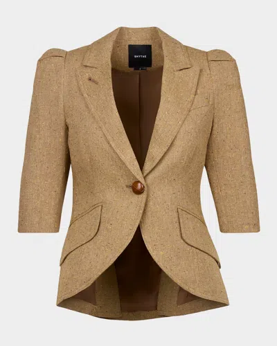 Smythe Cropped Pouf-sleeve Blazer In Brown