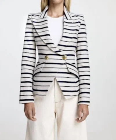 SMYTHE CROSSOVER DOUBLE-BREASTED BLAZER IN STONE/NAVY