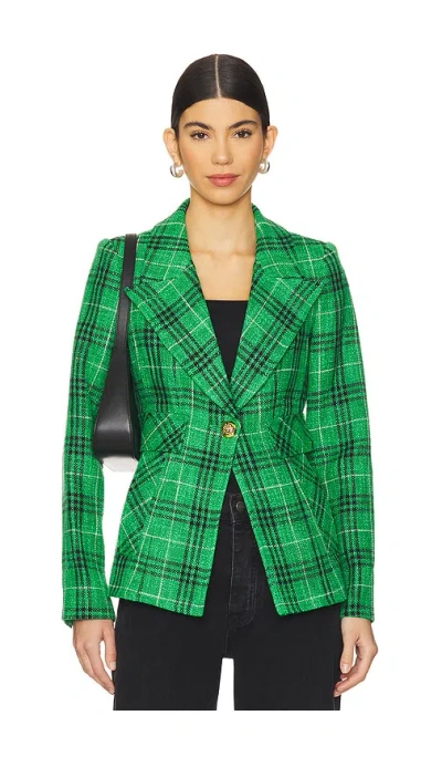 Smythe Textured Summer Plaid Cut-away Blazer In Kelly Plaid