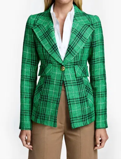 Smythe Textured Summer Plaid Cut-away Blazer In Kelly Plaid