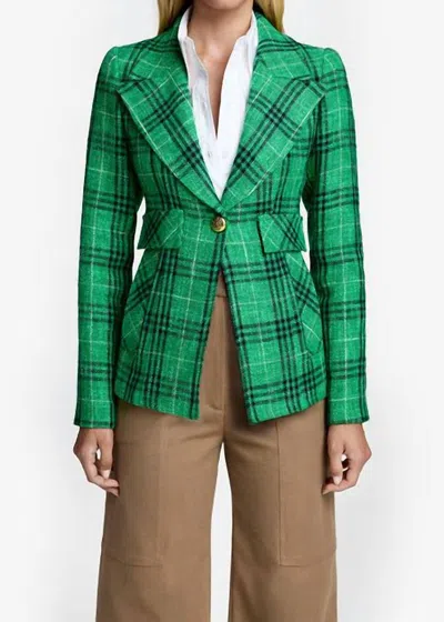 Smythe Textured Summer Plaid Cut-away Blazer In Kelly Plaid