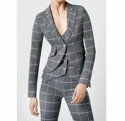 Smythe Cutaway One-button Blazer In Grey/pink Windowpane In Gray