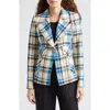 Smythe Tailored Cutaway Linen Cotton Plaid Blazer In Summer Plaid