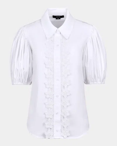 Smythe Embroidered Puff-sleeve Poplin Shirt In White