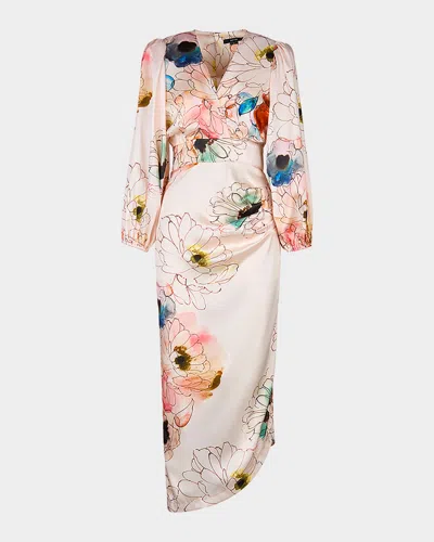 Smythe Floral Asymmetrical Balloon-sleeve Dress In Pink