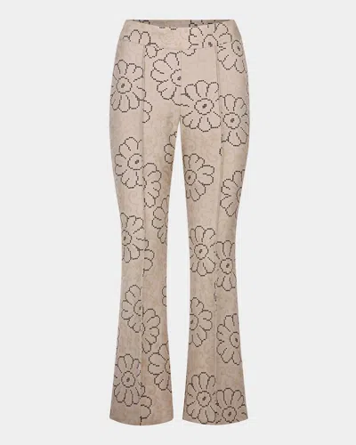 Smythe Floral Jacquard Cropped Pintuck Pants In Putty Jacquard