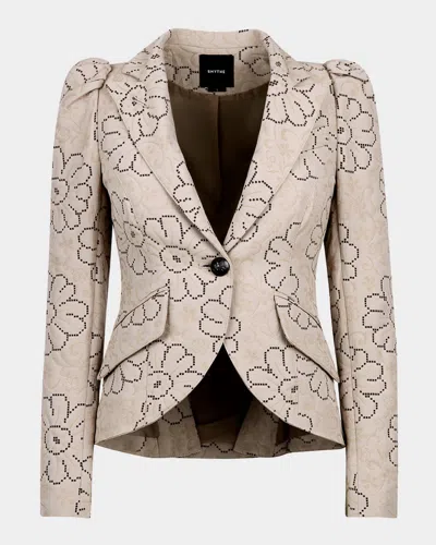 Smythe Floral Jacquard Puff-sleeve Blazer In Putty Jacquard