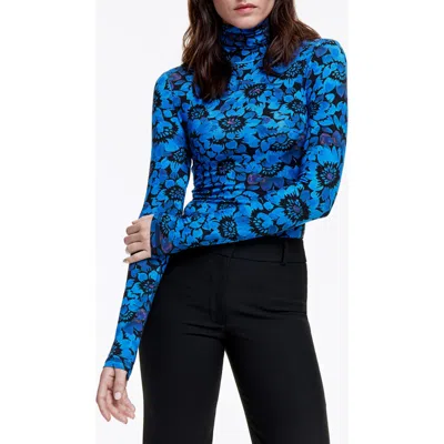 Smythe Floral Knit Turtleneck Top In Patterned Blue