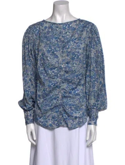 Pre-owned Smythe Floral Print Bateau Neckline Blouse In Blue