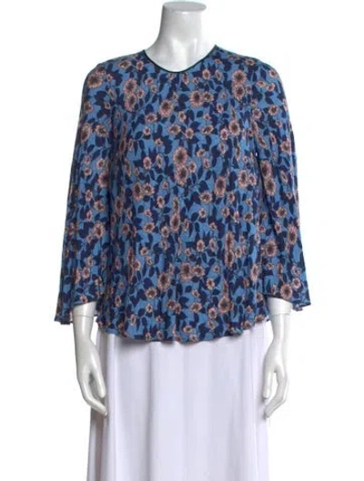 Pre-owned Smythe Floral Print Crew Neck Blouse In Blue
