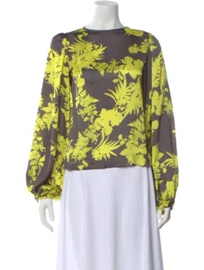 Pre-owned Smythe Floral Print Crew Neck Blouse In Gray