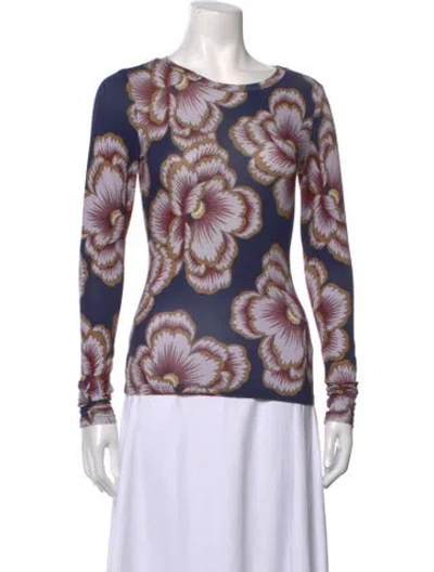Pre-owned Smythe Floral Print Crew Neck Top In Purple