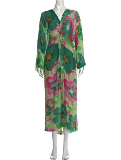 Pre-owned Smythe Floral Print Long Dress In Green