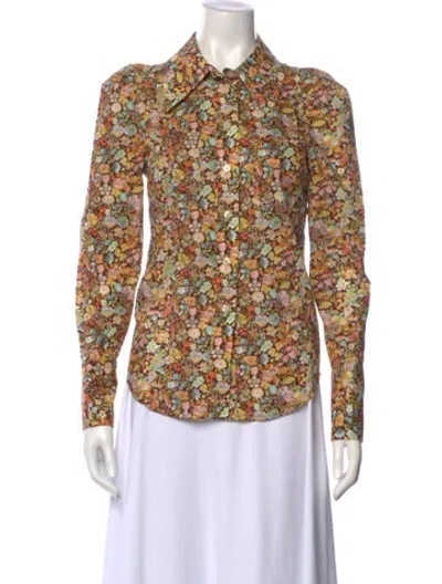 Pre-owned Smythe Floral Print Long Sleeve Blouse In Brown