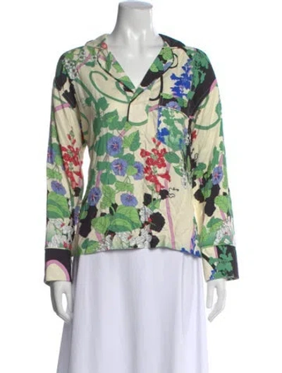 Pre-owned Smythe Floral Print Long Sleeve Blouse In Green