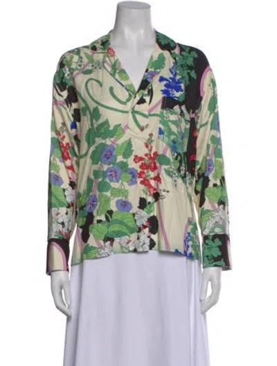 Pre-owned Smythe Floral Print Long Sleeve Blouse In Green