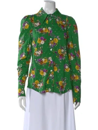 Pre-owned Smythe Floral Print Long Sleeve Blouse In Green