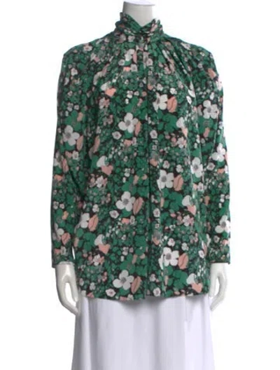 Pre-owned Smythe Floral Print Long Sleeve Blouse In Green