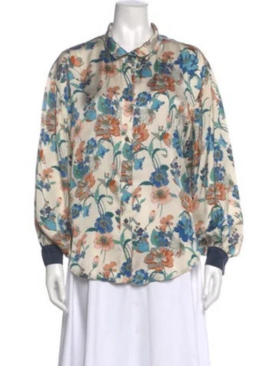 Pre-owned Smythe Floral Print Long Sleeve Blouse In Neutral