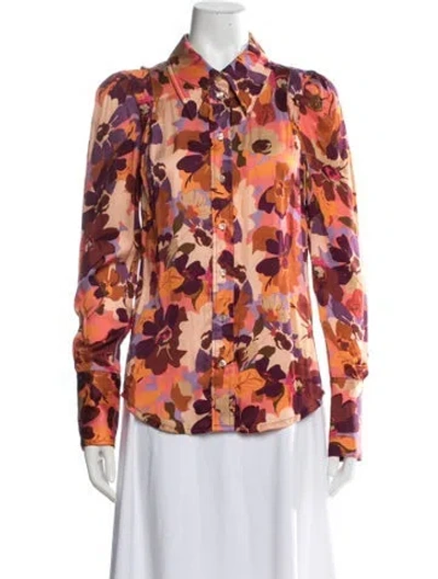 Pre-owned Smythe Floral Print Long Sleeve Blouse In Orange
