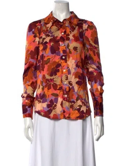 Pre-owned Smythe Floral Print Long Sleeve Blouse In Orange
