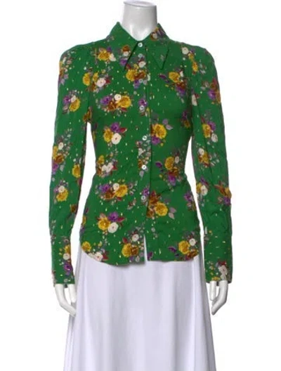 Pre-owned Smythe Floral Print Long Sleeve Blouse W/ Tags In Green