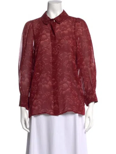 Pre-owned Smythe Floral Print Long Sleeve Blouse W/ Tags In Red