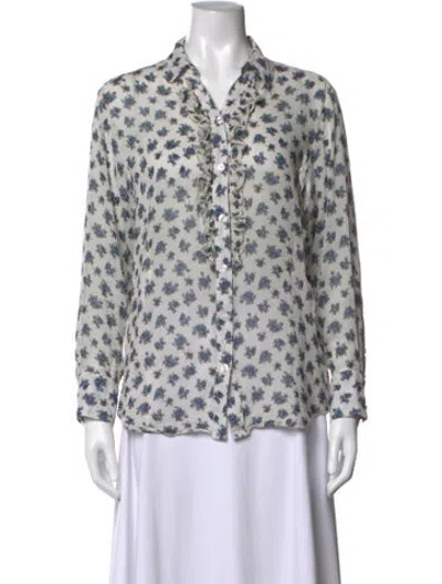 Pre-owned Smythe Floral Print Long Sleeve Blouse In White