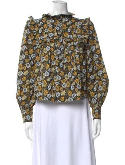 Pre-owned Smythe Floral Print Long Sleeve Blouse In Yellow