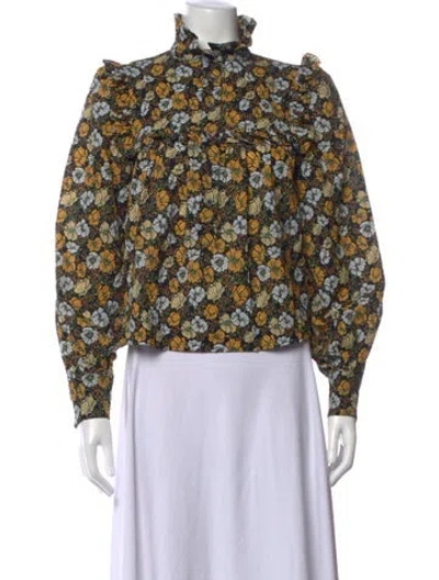 Pre-owned Smythe Floral Print Long Sleeve Blouse In Yellow