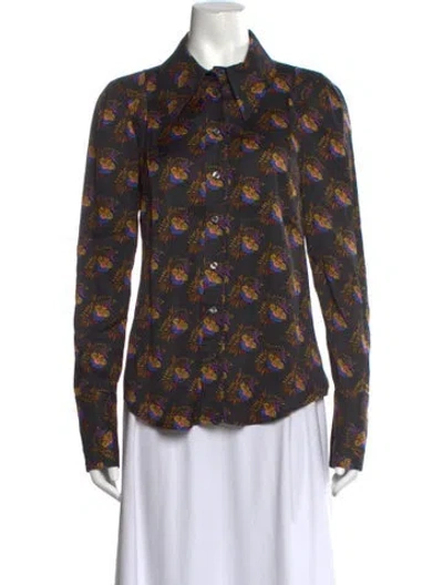 Pre-owned Smythe Floral Print Long Sleeve Button-up Top In Black