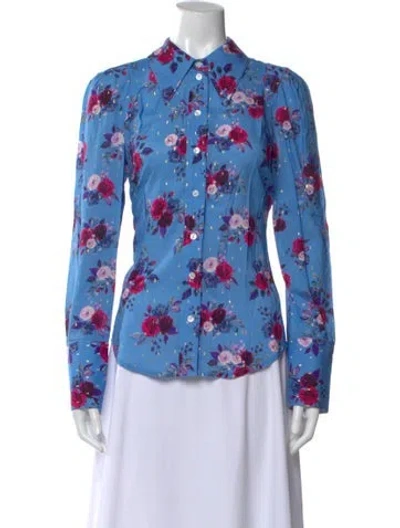 Pre-owned Smythe Floral Print Long Sleeve Button-up Top In Blue