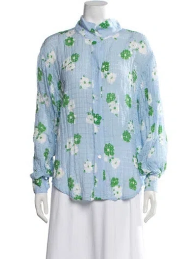 Pre-owned Smythe Floral Print Long Sleeve Button-up Top In Blue