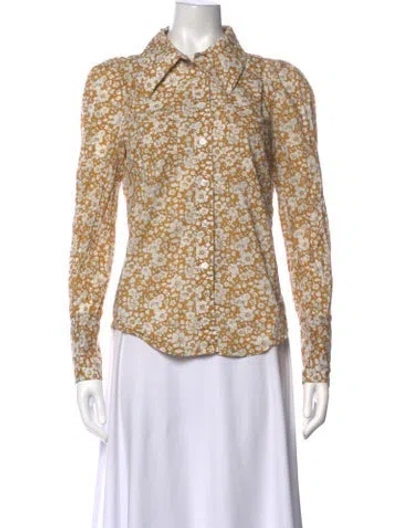 Pre-owned Smythe Floral Print Long Sleeve Button-up Top In Neutrals