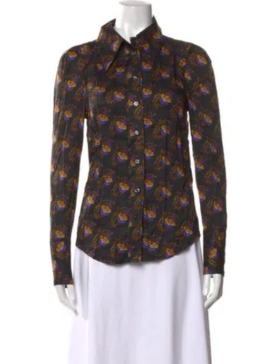 Pre-owned Smythe Floral Print Long Sleeve Button-up Top W/ Tags In Black
