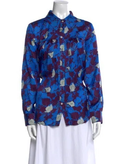 Pre-owned Smythe Floral Print Long Sleeve Button-up Top W/ Tags In Blue