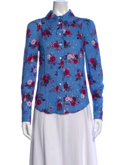Pre-owned Smythe Floral Print Long Sleeve Button-up Top W/ Tags In Blue