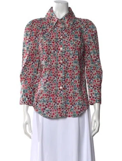 Pre-owned Smythe Floral Print Long Sleeve Button-up Top In White
