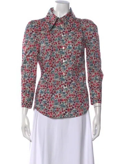 Pre-owned Smythe Floral Print Long Sleeve Button-up Top In White