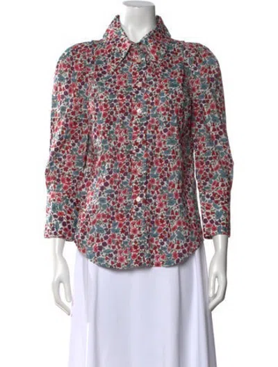 Pre-owned Smythe Floral Print Long Sleeve Button-up Top In White