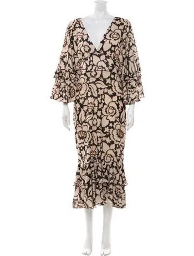Pre-owned Smythe Floral Print Midi Length Dress In Neutrals