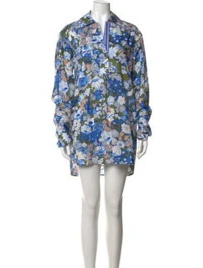 Pre-owned Smythe Floral Print Mini Dress In Blue
