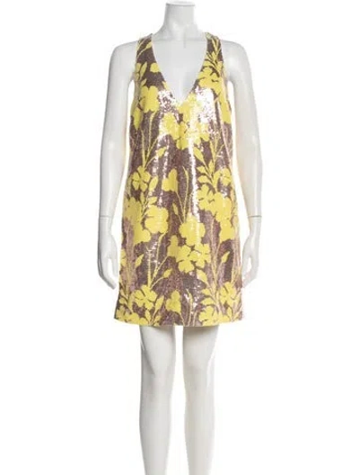 Pre-owned Smythe Floral Print Mini Dress In Gold