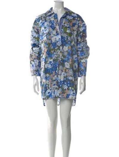 Pre-owned Smythe Floral Print Mini Dress W/ Tags In Blue