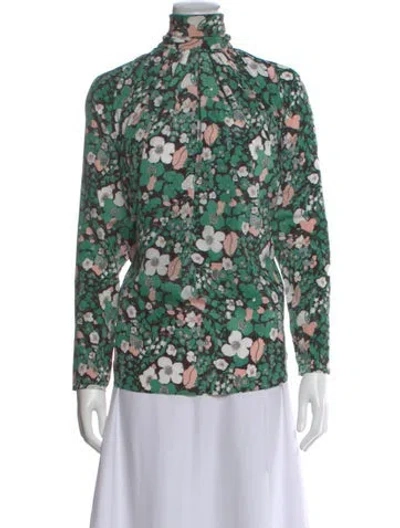 Pre-owned Smythe Floral Print Mock Neck Blouse In Green