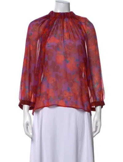 Pre-owned Smythe Floral Print Mock Neck Blouse In Multi
