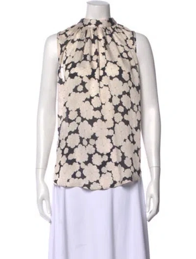 Pre-owned Smythe Floral Print Mock Neck Blouse In Neutral